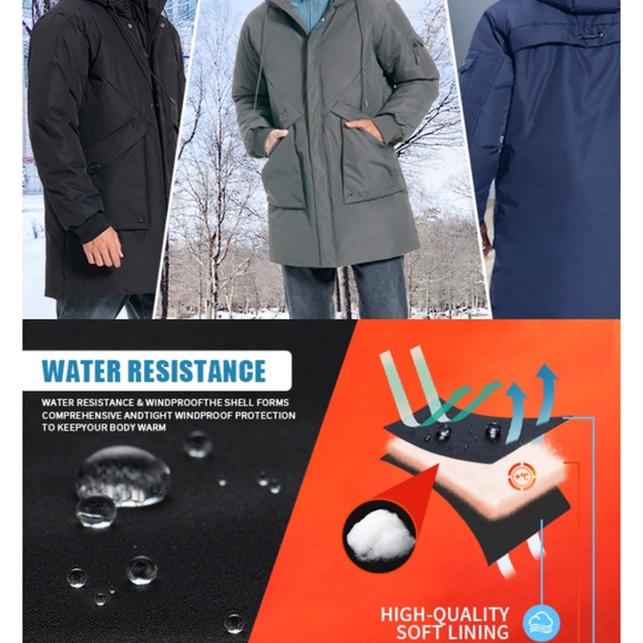 Men's Winter Coats Water & Windproof  Long Hooded Puffer Jacket * Brand … - Picture 7 of 7